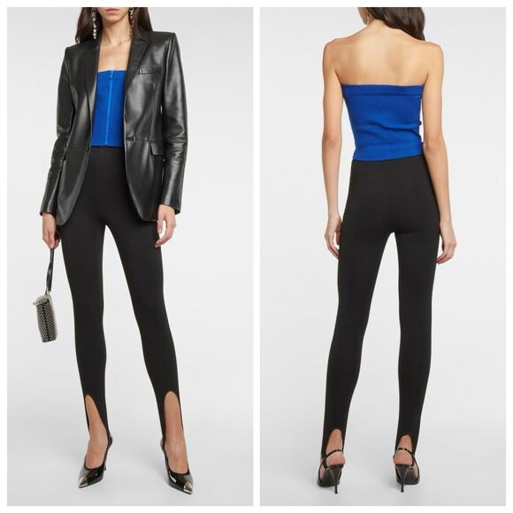 YSL Saint Laurent Size XS Ribbed Knit Strapless Top Front Zip Blue NWT $690 - Picture 3 of 12